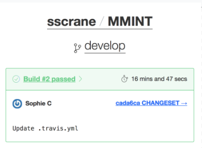 Travis continuous integration showing unit tests passes